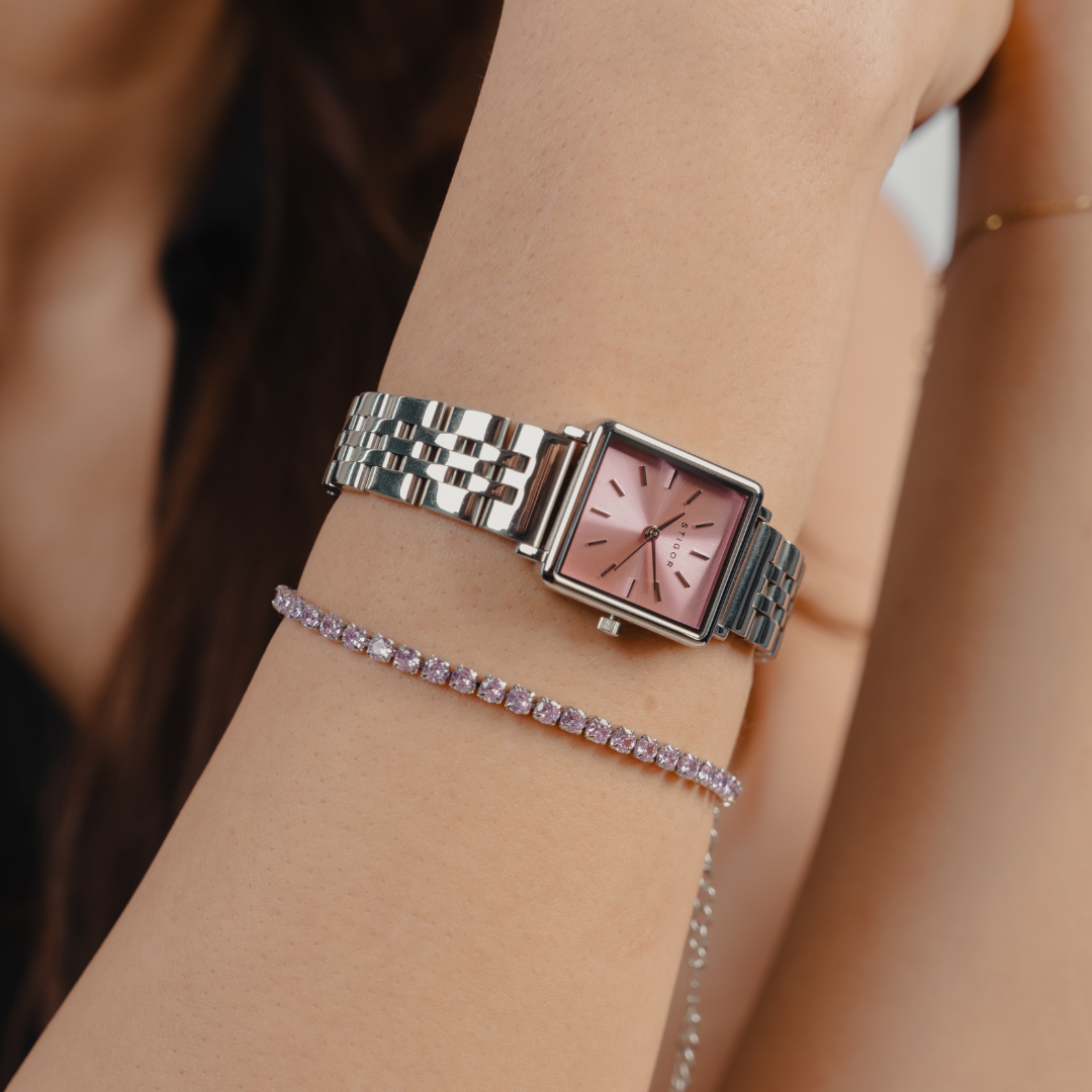 Classic Petite - Pink Silver Tennis Stack