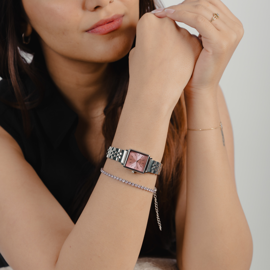 Classic Petite - Pink Silver Tennis Stack