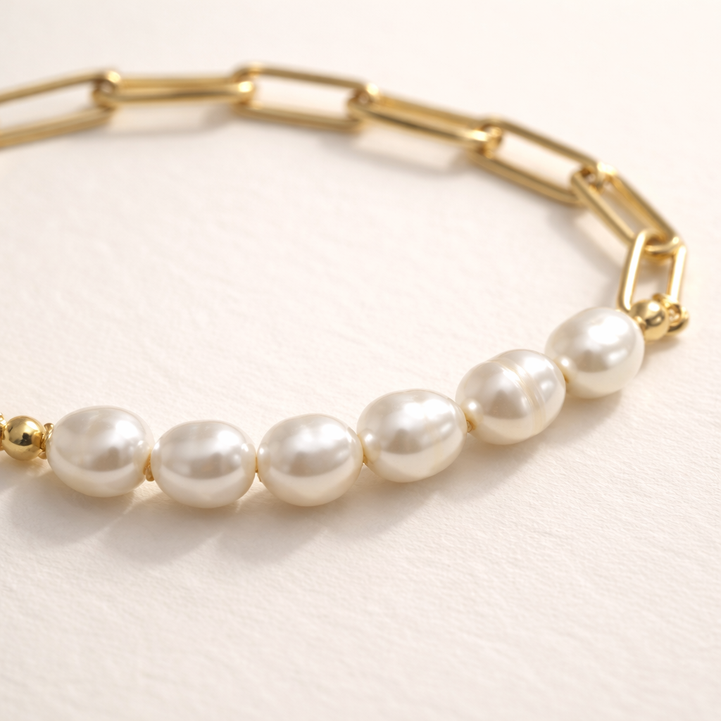 Classic Petite - Satin Gold Freshwater Pearl Paperclip Stack
