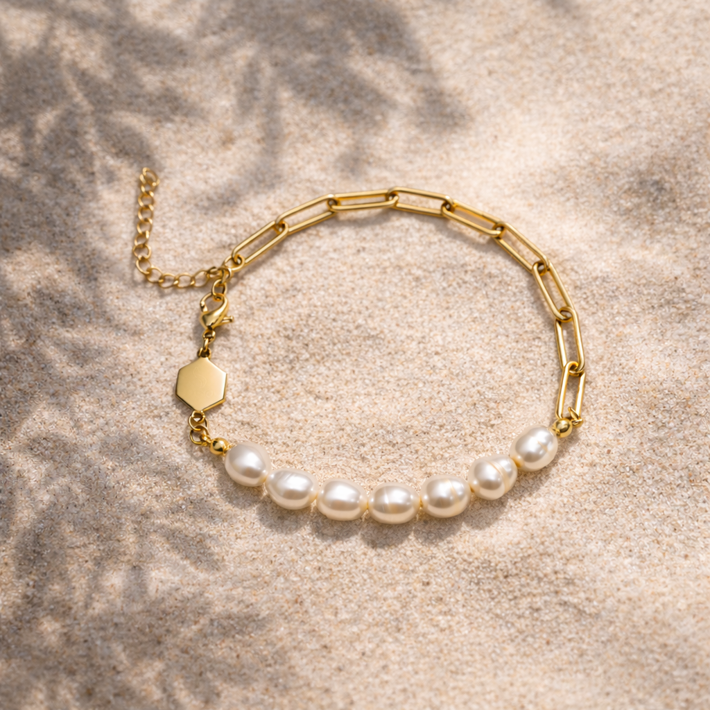 Classic Petite - Satin Gold Freshwater Pearl Paperclip Stack