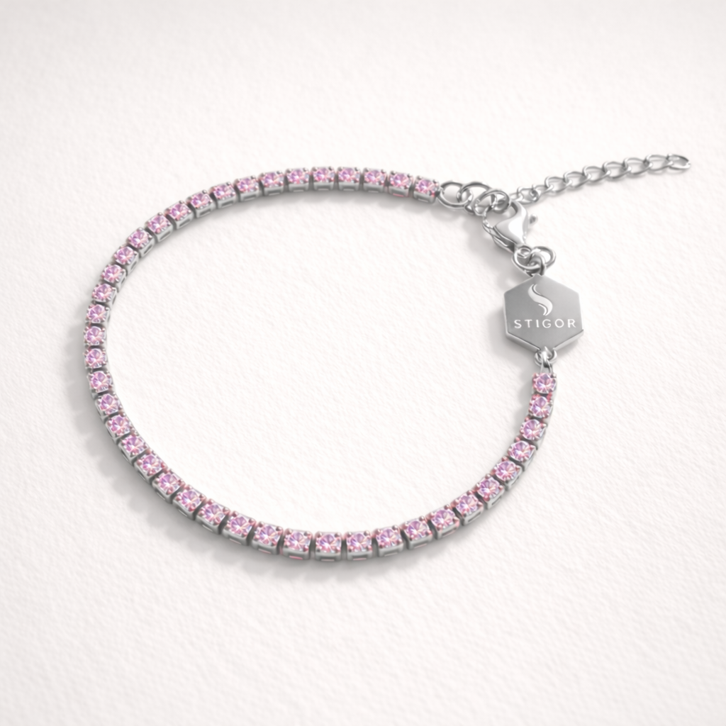 Classic Petite - Pink Silver Tennis Stack
