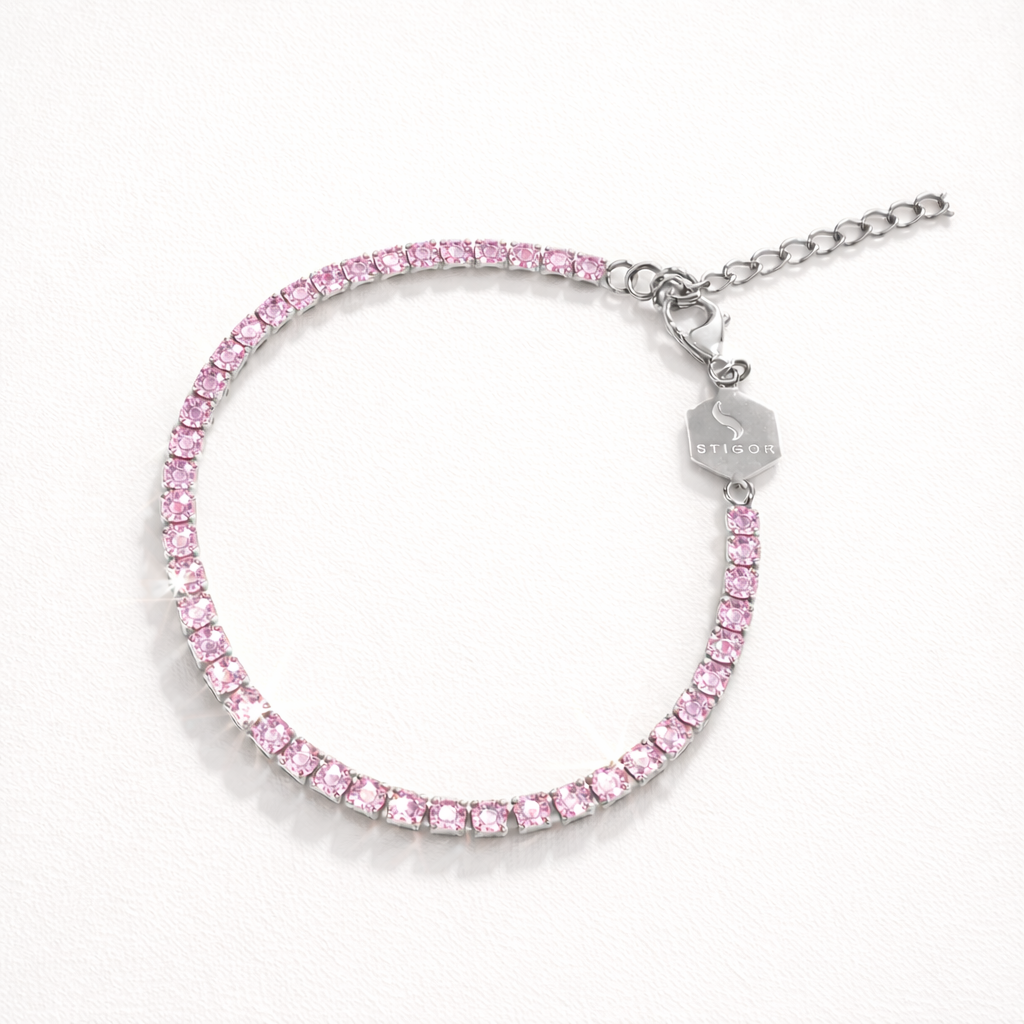 Classic Tennis Bracelet - Silver/Pink