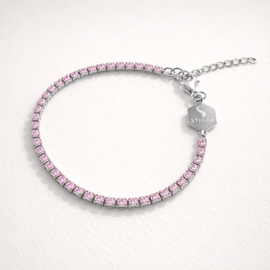 Classic Tennis Bracelet - Silver/Pink