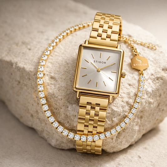 Classic Petite - Satin Gold Tennis Stack